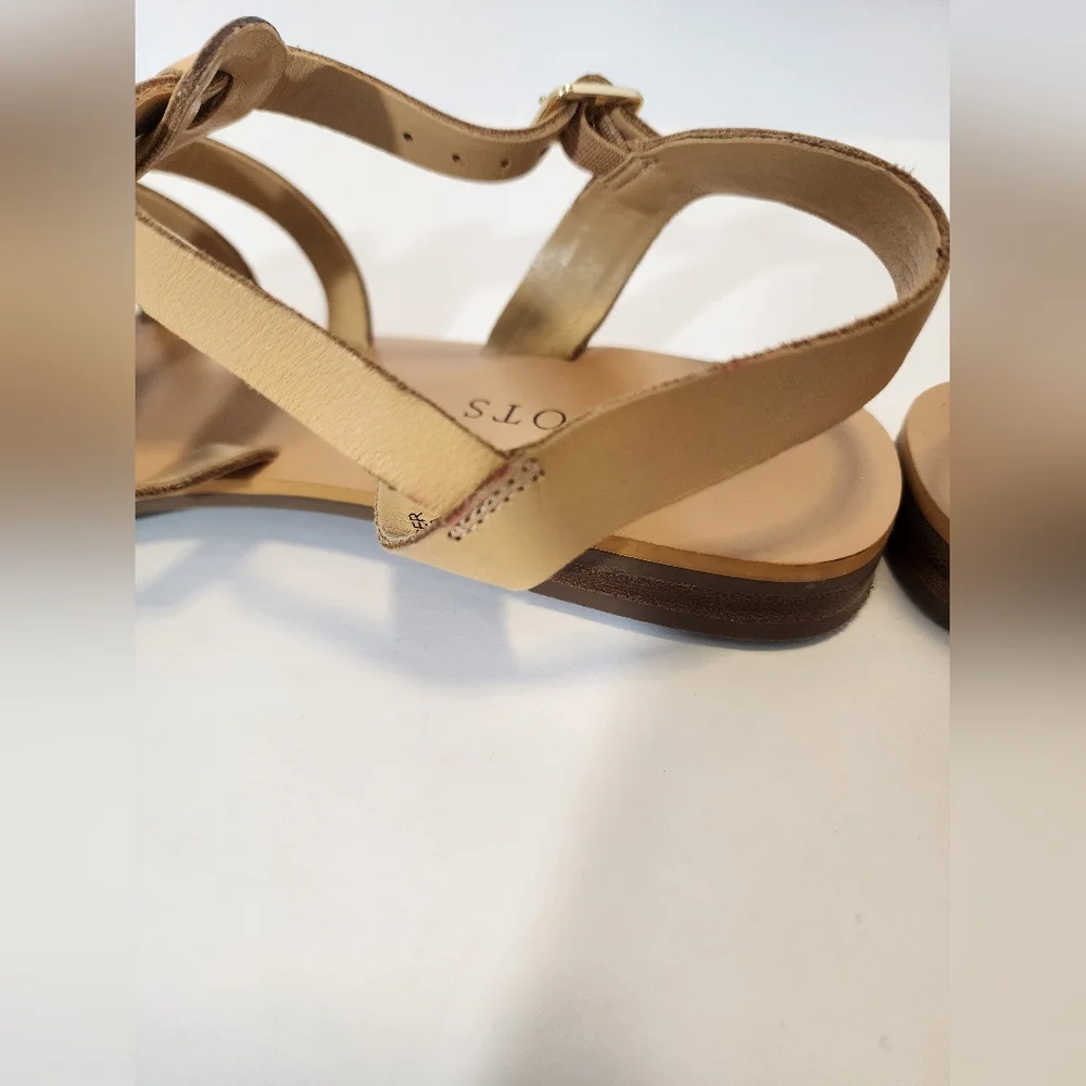 Talbots Leather Gladiator Sandals Tan Beige Strappy Flat Buckle Women 8M neutral